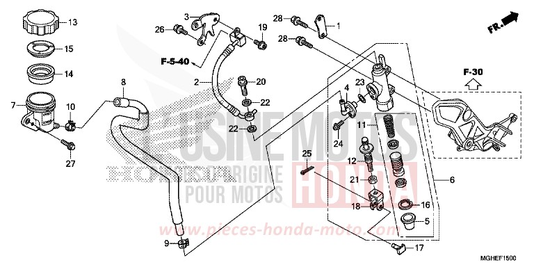 RR. BRAKE MASTER CYLINDER for VFR1200X Dual Clutch MAT PEARL GLARE WHITE (NHB54) from 2014